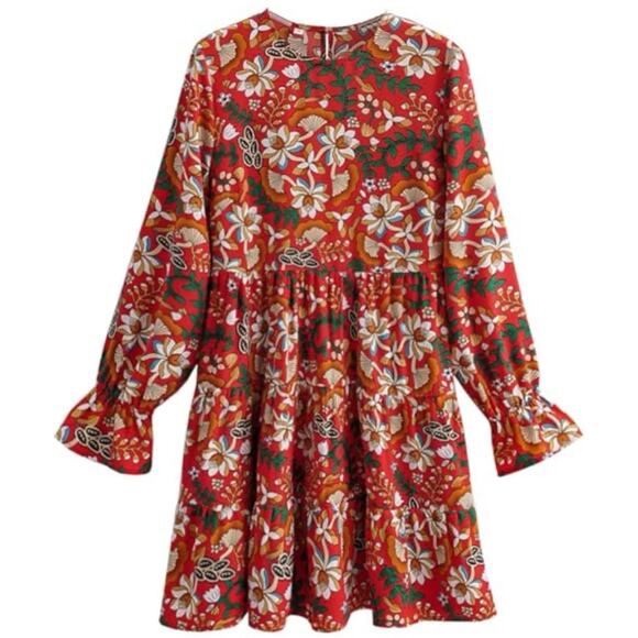 Sunday Up Womens Floral Boho Dress Medium Orange Retro Eclectic Mini Boho Easter - Picture 2 of 10
